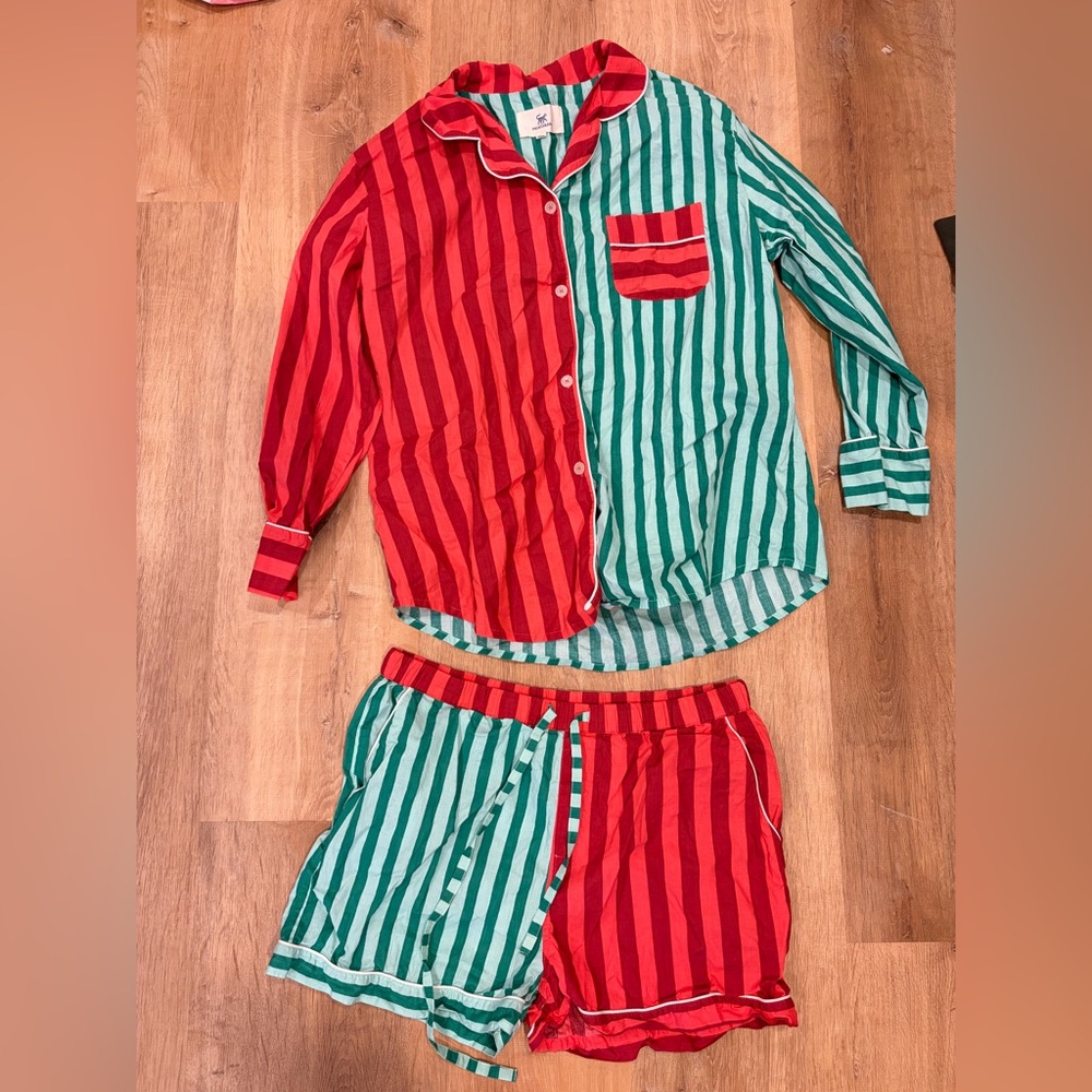 Printfresh Red And Green Striped Medium Pajama Se… - image 2